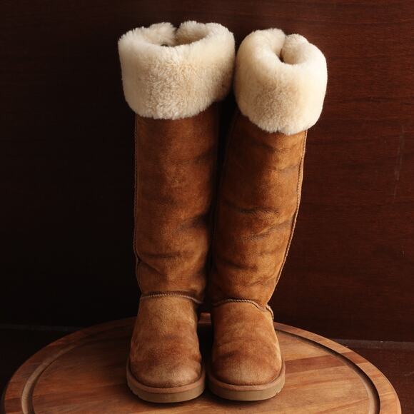 UGG Boots Womens Size 7 Brown Bailey Over The Knee Suede Shearling Pull On READ - Picture 4 of 16